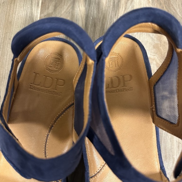 L'Amour Des Pieds Arna Navy Suede Mesh Platform Sandals Womens 8M Coastal Beach - Picture 6 of 13